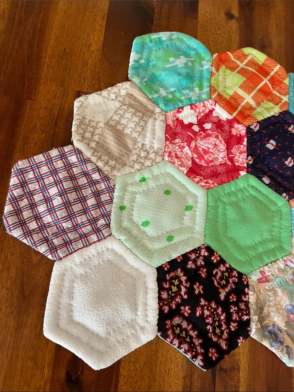 2 Vtg Geometric Handmade Placemats From Old 70s Fabric Pieces MCM Retro